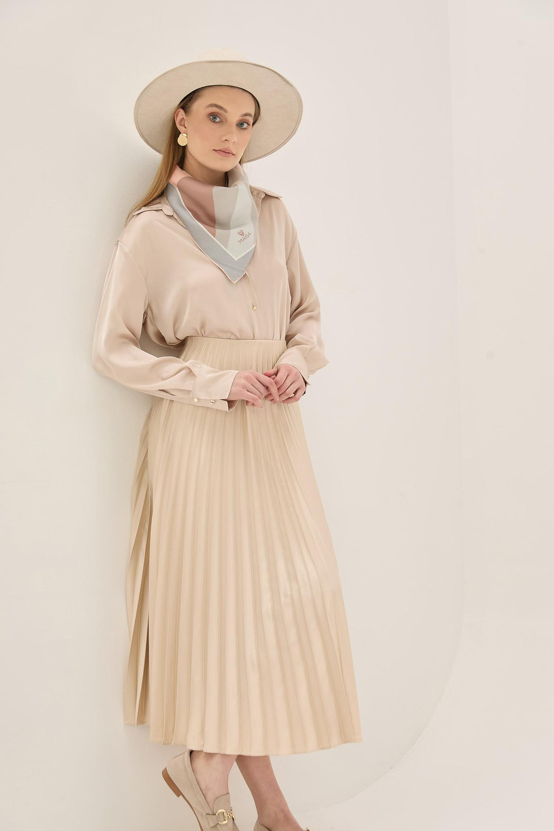 Maisa LALE TİVİL İPEK EŞARP 90*90 CM - PUDRA PEMBE