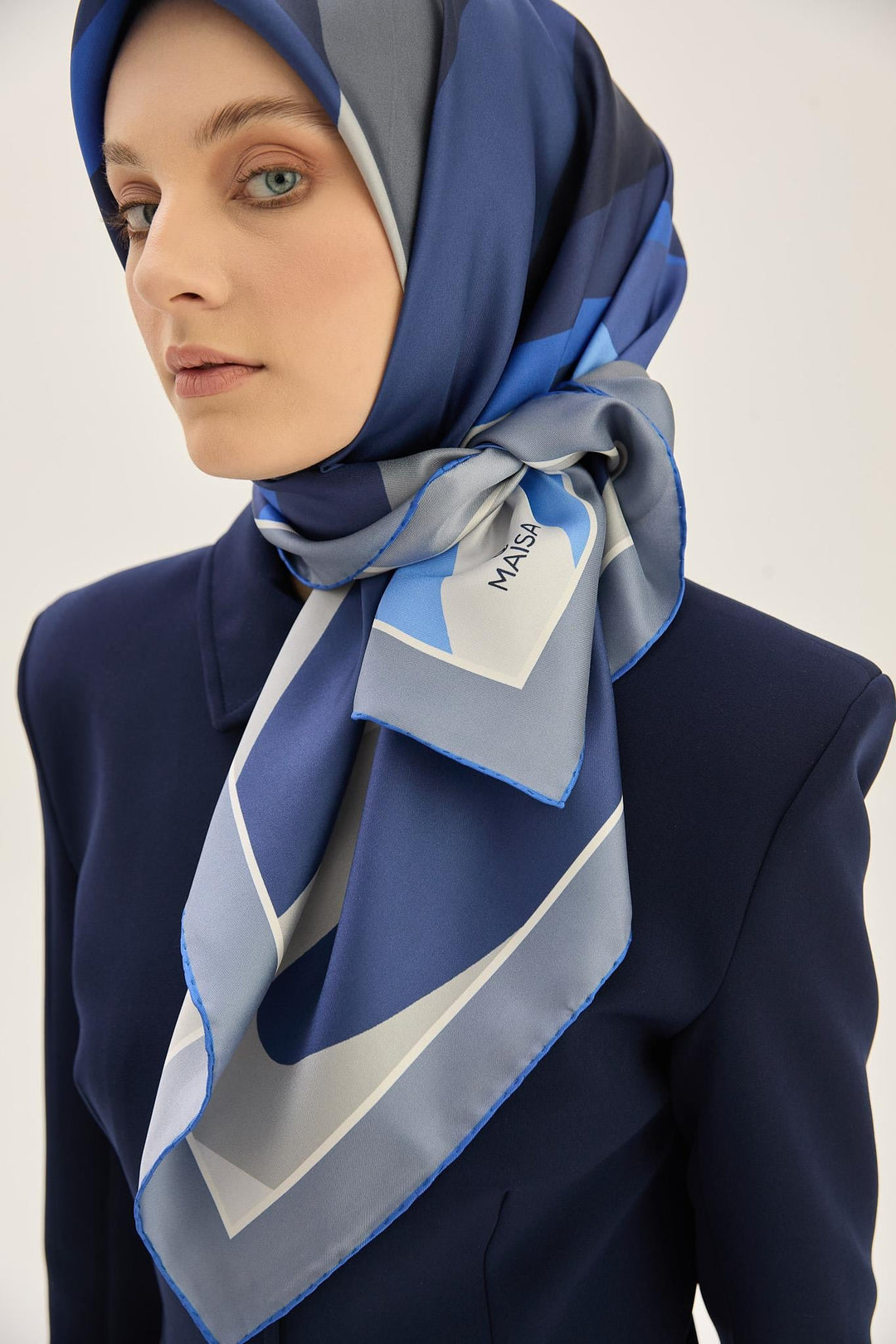 Maisa LALE TİVİL İPEK EŞARP 90*90 CM - SAKS