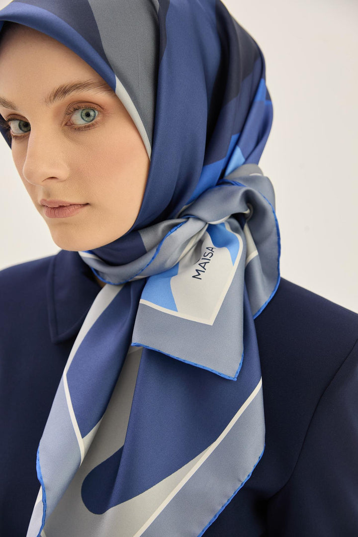Maisa LALE TİVİL İPEK EŞARP 90*90 CM - SAKS