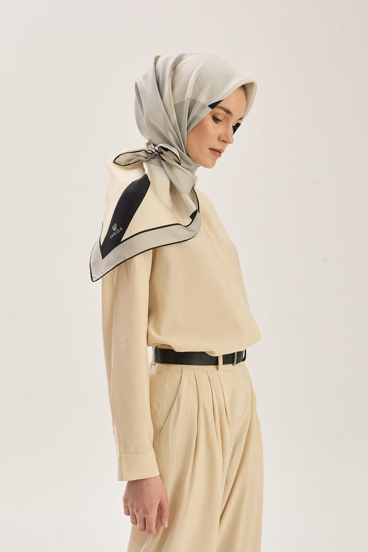 Maisa LALE TİVİL İPEK EŞARP 90*90 CM - SİYAH
