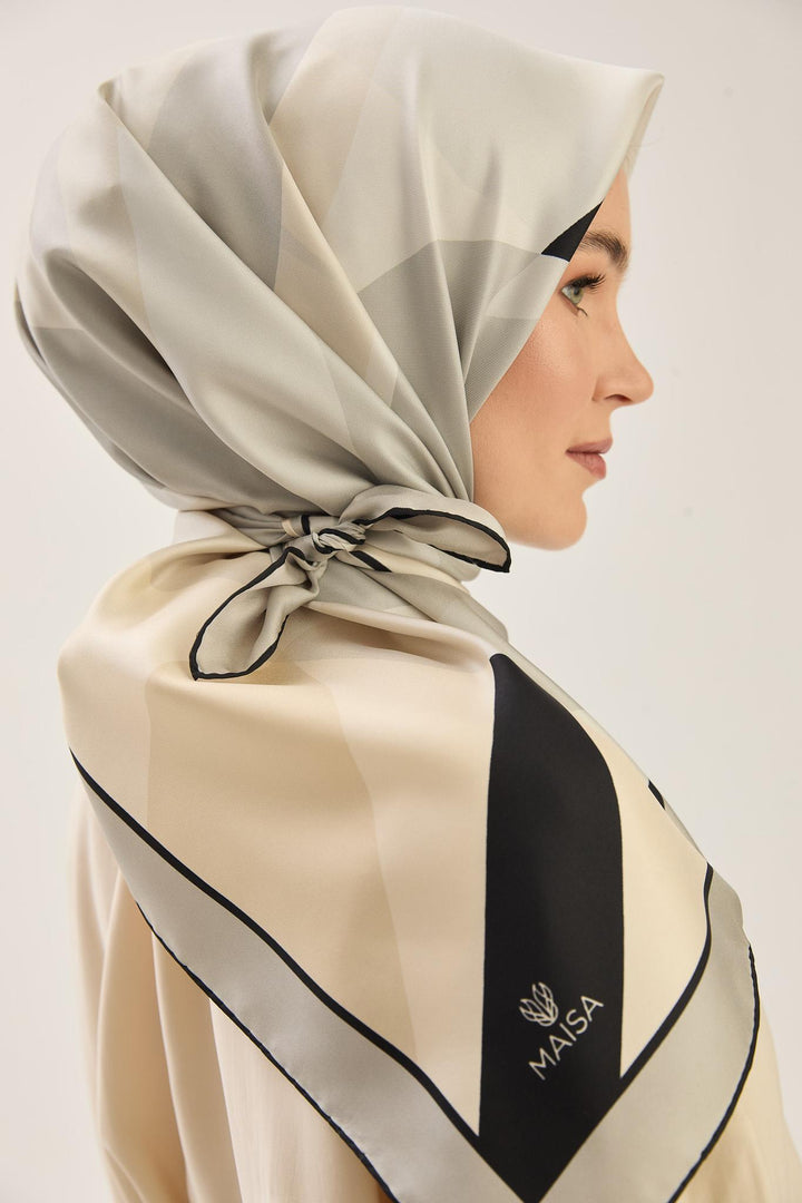 Maisa LALE TİVİL İPEK EŞARP 90*90 CM - SİYAH