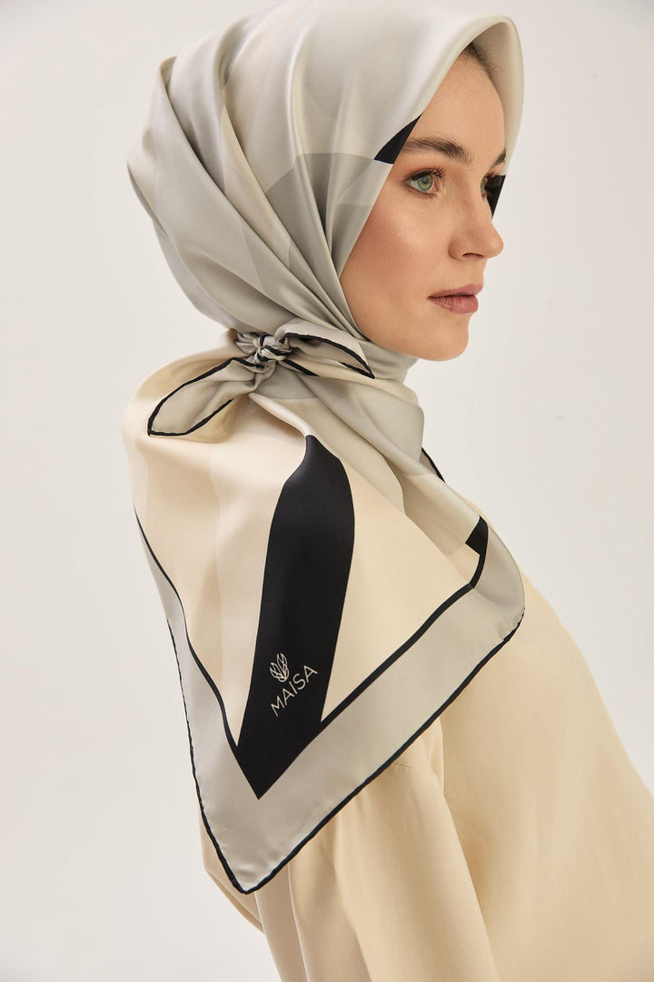 Maisa LALE TİVİL İPEK EŞARP 90*90 CM - SİYAH