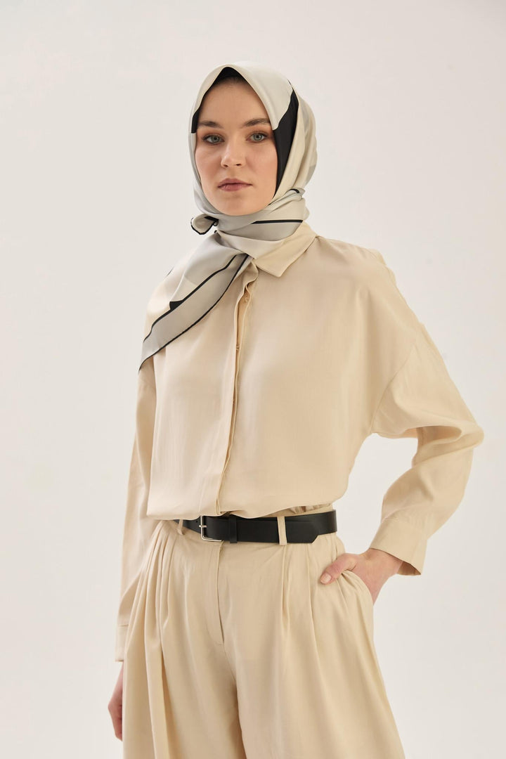 Maisa LALE TİVİL İPEK EŞARP 90*90 CM - SİYAH