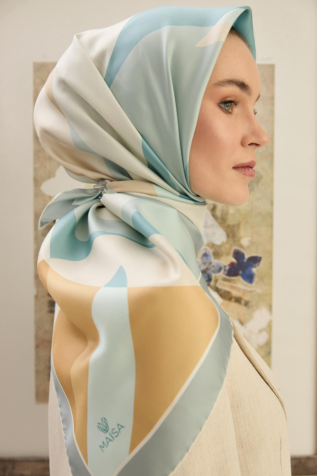 Maisa LALE TİVİL İPEK EŞARP 90*90 CM - TURKUAZ