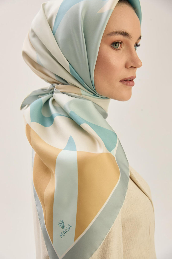 Maisa LALE TİVİL İPEK EŞARP 90*90 CM - TURKUAZ