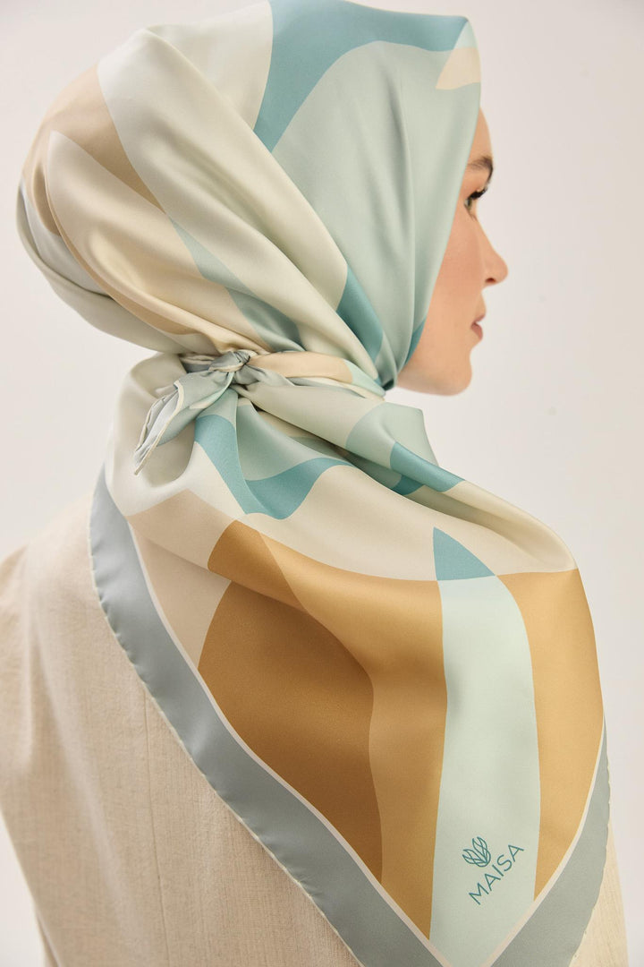 Maisa LALE TİVİL İPEK EŞARP 90*90 CM - TURKUAZ