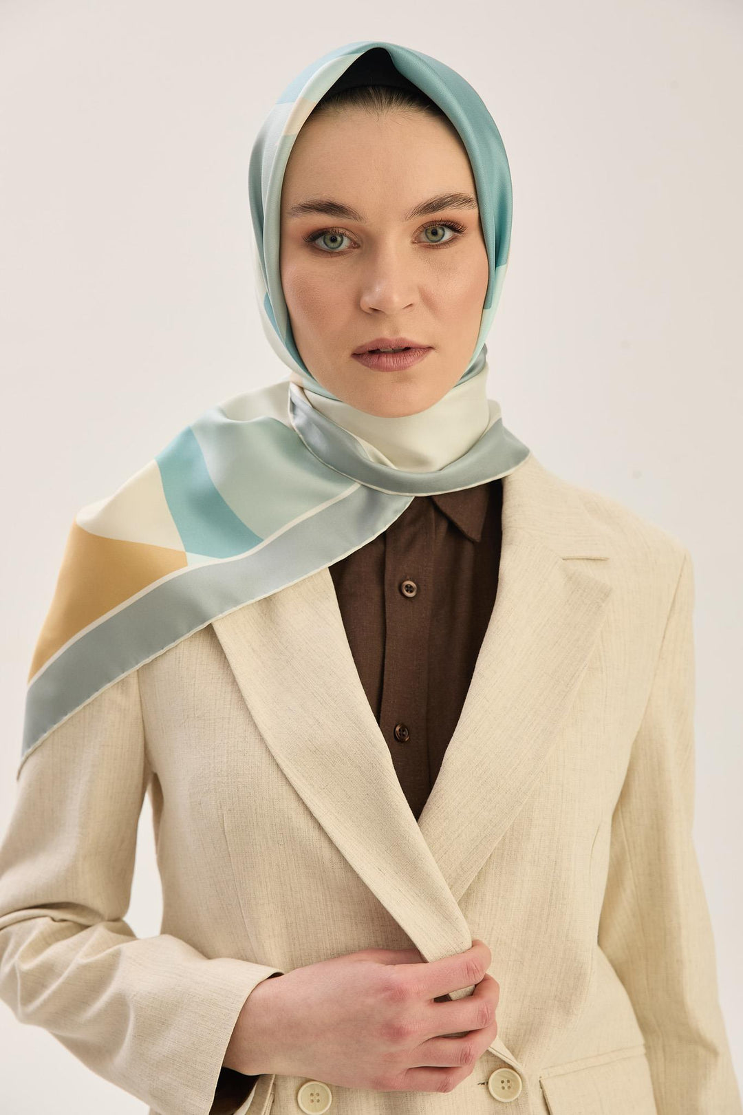 Maisa LALE TİVİL İPEK EŞARP 90*90 CM - TURKUAZ