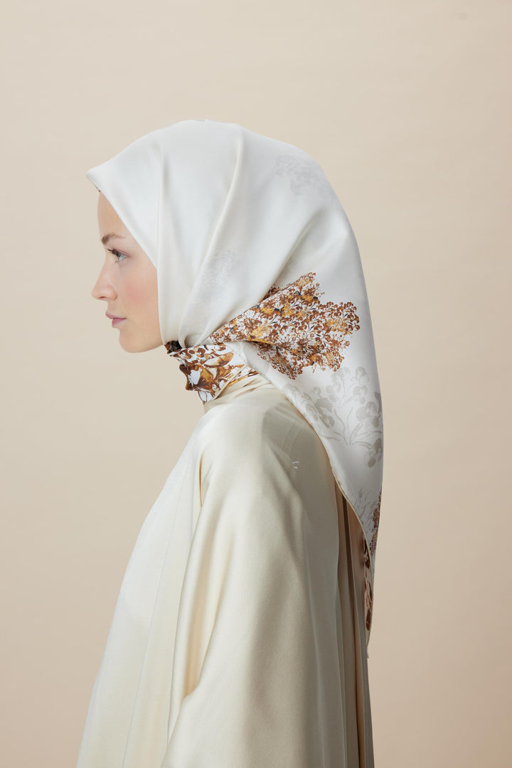 LARİN TİVİL İPEK EŞARP 90*90 CM - BEJ - Görsel 3