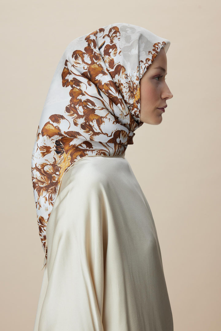 LARİN TİVİL İPEK EŞARP 90*90 CM - BEJ - Görsel 4