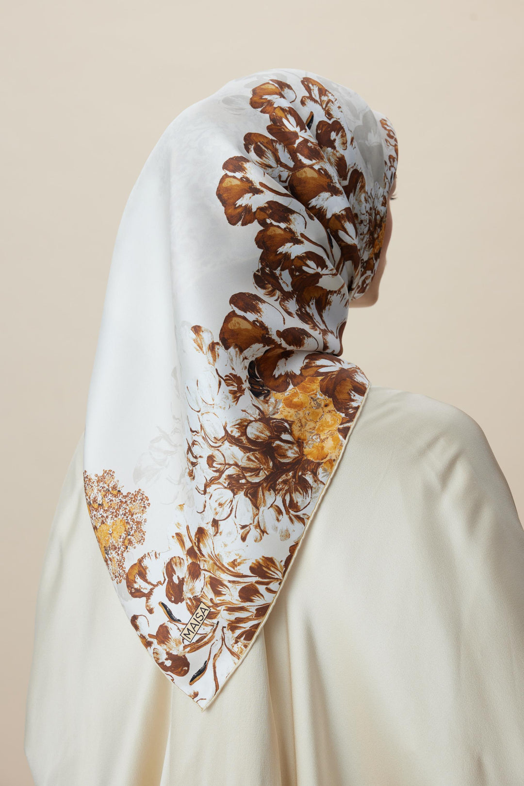 LARİN TİVİL İPEK EŞARP 90*90 CM - BEJ - Görsel 8