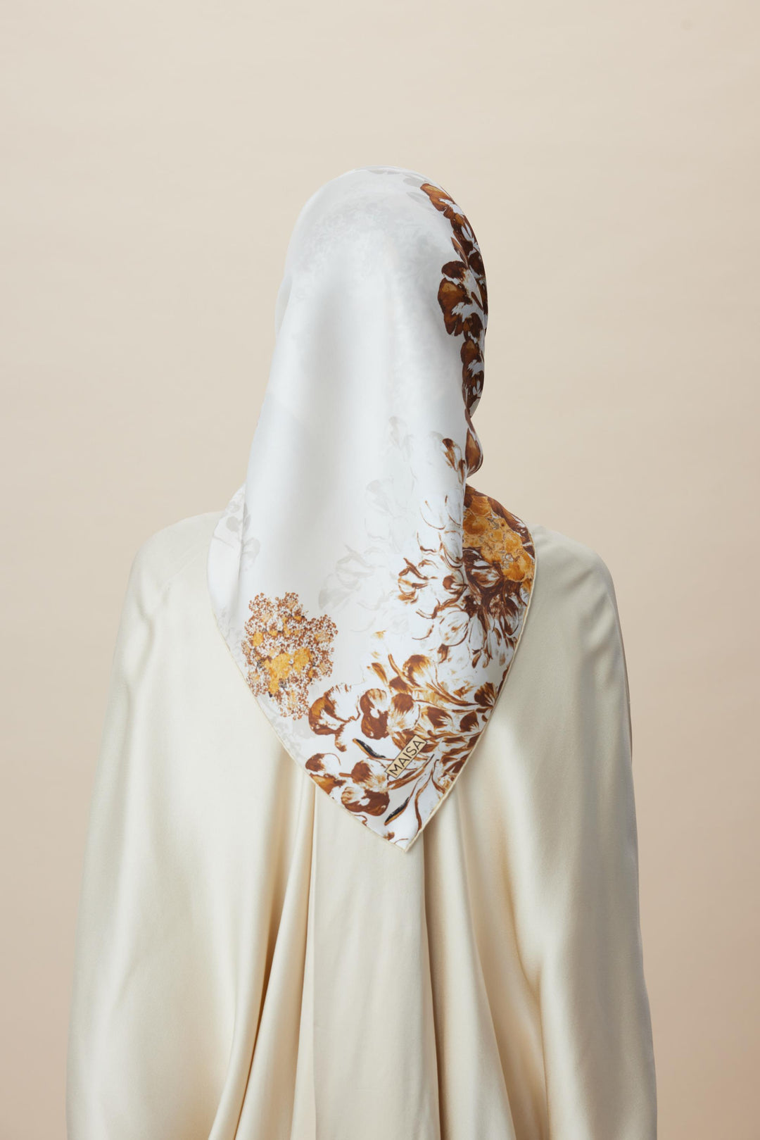 LARİN TİVİL İPEK EŞARP 90*90 CM - BEJ - Görsel 6