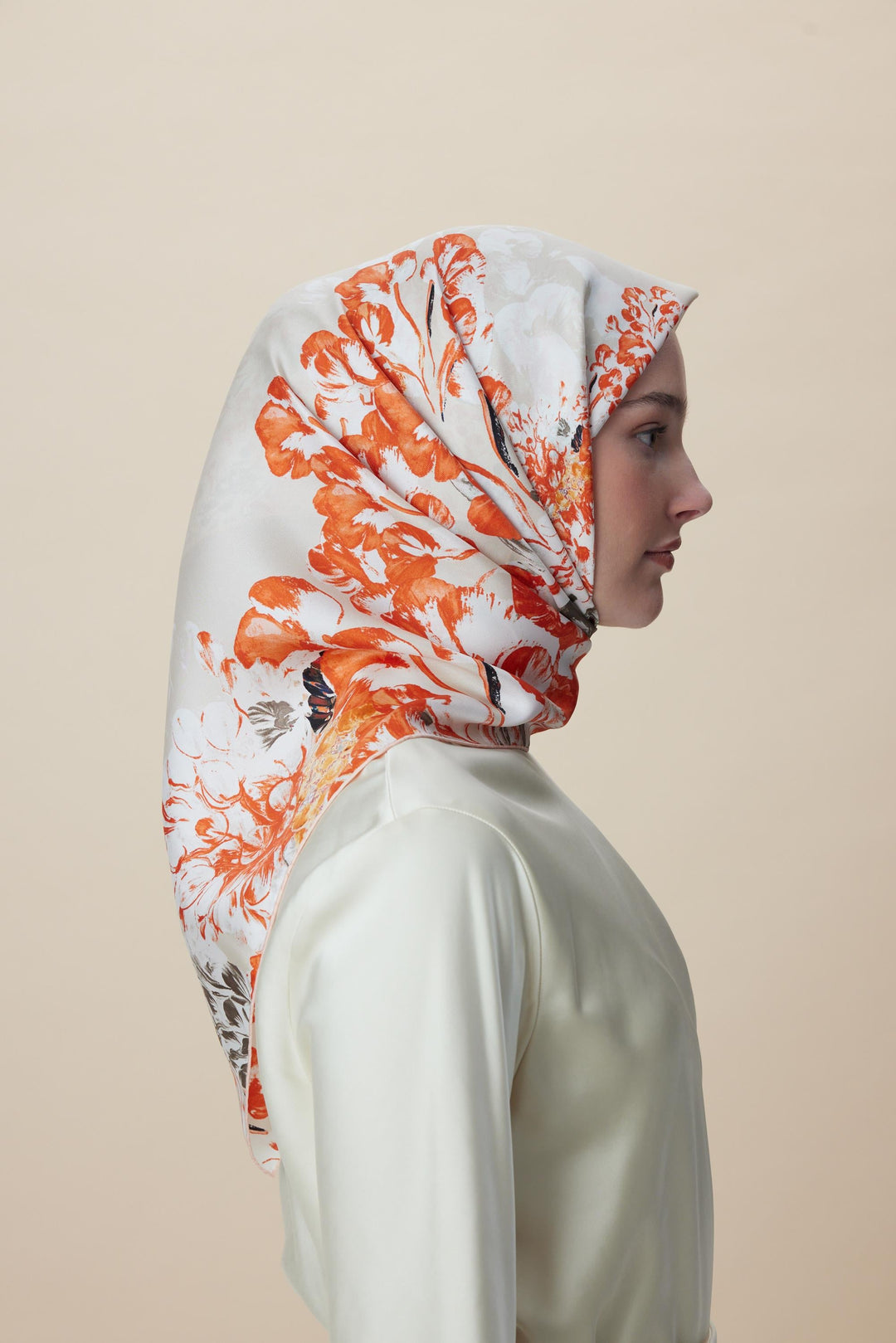 LARİN TİVİL İPEK EŞARP 90*90 CM - MERCAN - Görsel 4