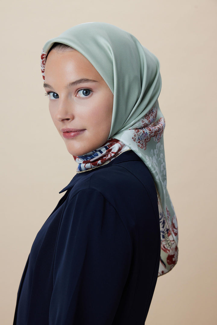 LARİN TİVİL İPEK EŞARP 90*90 CM - NİL YEŞİLİ - Görsel 4