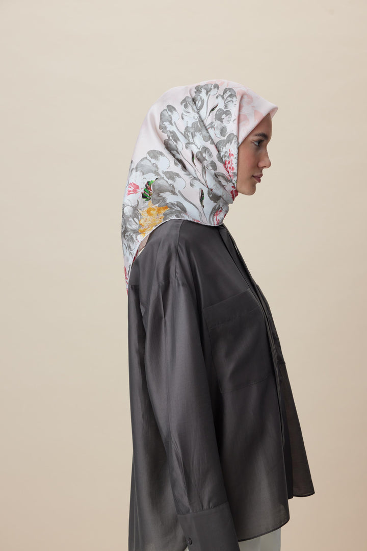 LARİN TİVİL İPEK EŞARP 90*90 CM - PUDRA PEMBE - Görsel 5