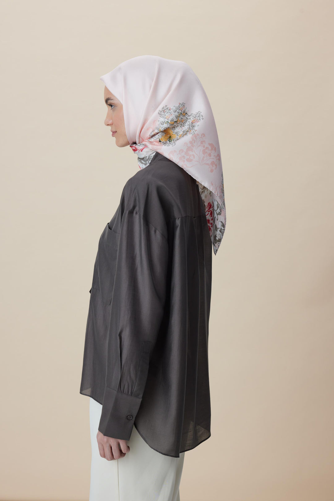 LARİN TİVİL İPEK EŞARP 90*90 CM - PUDRA PEMBE - Görsel 4