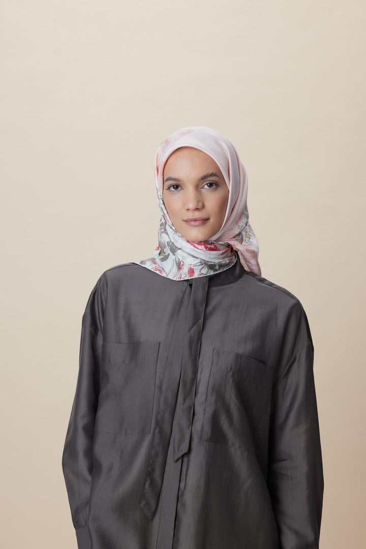 LARİN TİVİL İPEK EŞARP 90*90 CM - PUDRA PEMBE - Görsel 2