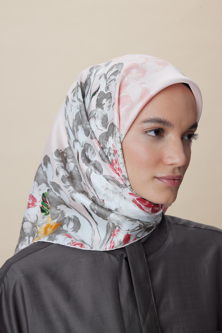 LARİN TİVİL İPEK EŞARP 90*90 CM - PUDRA PEMBE - Görsel 1