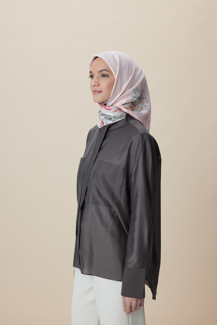 LARİN TİVİL İPEK EŞARP 90*90 CM - PUDRA PEMBE - Görsel 3