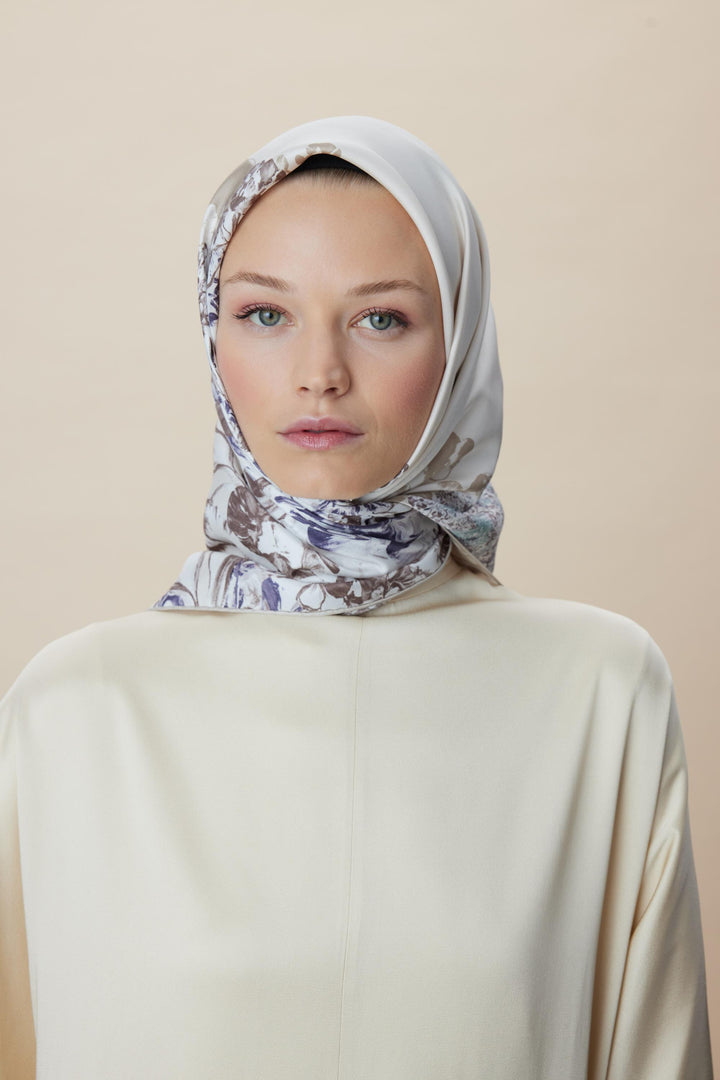 LARİN TİVİL İPEK EŞARP 90*90 CM - VİZON - Görsel 4
