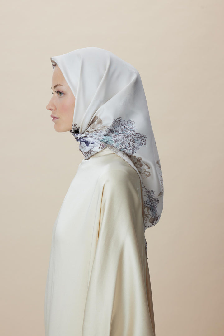 LARİN TİVİL İPEK EŞARP 90*90 CM - VİZON - Görsel 5