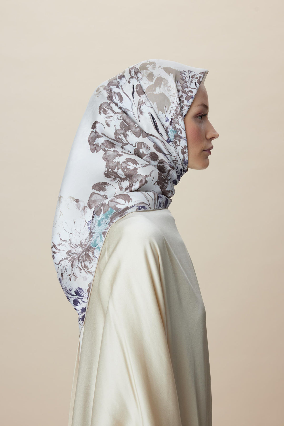 LARİN TİVİL İPEK EŞARP 90*90 CM - VİZON - Görsel 6