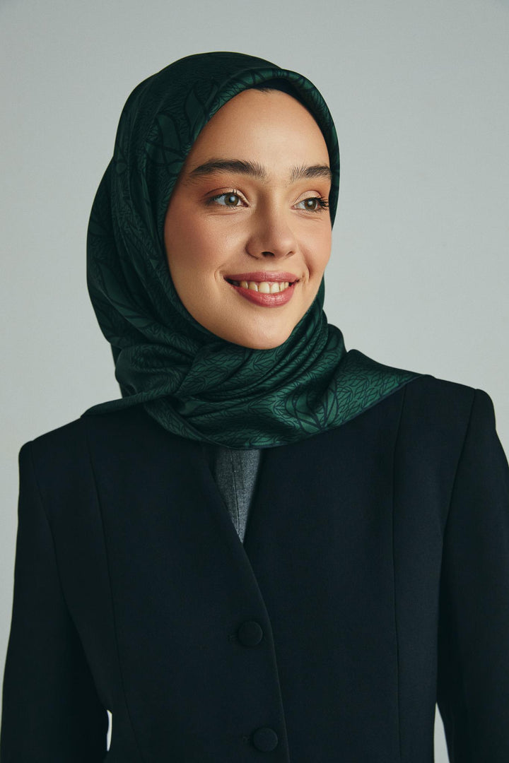 Maisa LAVİ TİVİL İPEK EŞARP 90*90 CM - KOYU YEŞİL