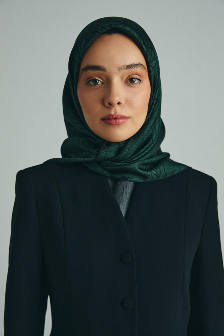 Maisa LAVİ TİVİL İPEK EŞARP 90*90 CM - KOYU YEŞİL