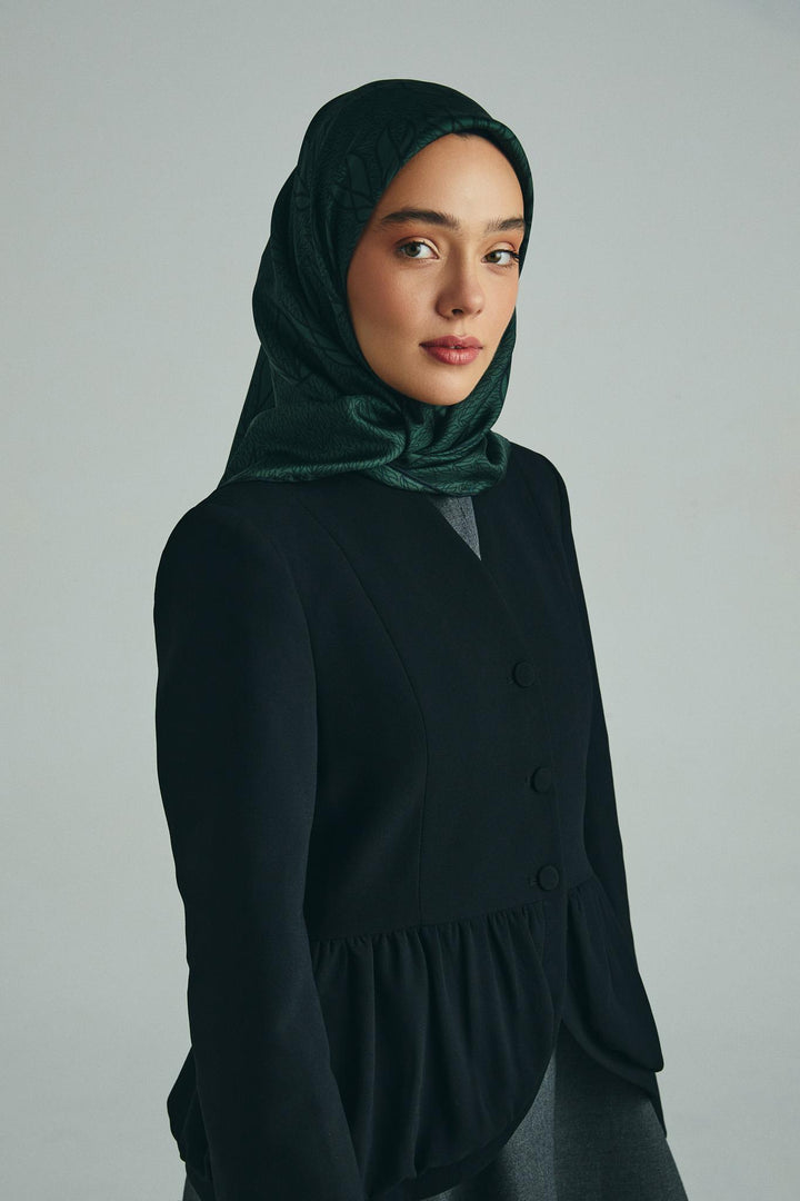 Maisa LAVİ TİVİL İPEK EŞARP 90*90 CM - KOYU YEŞİL