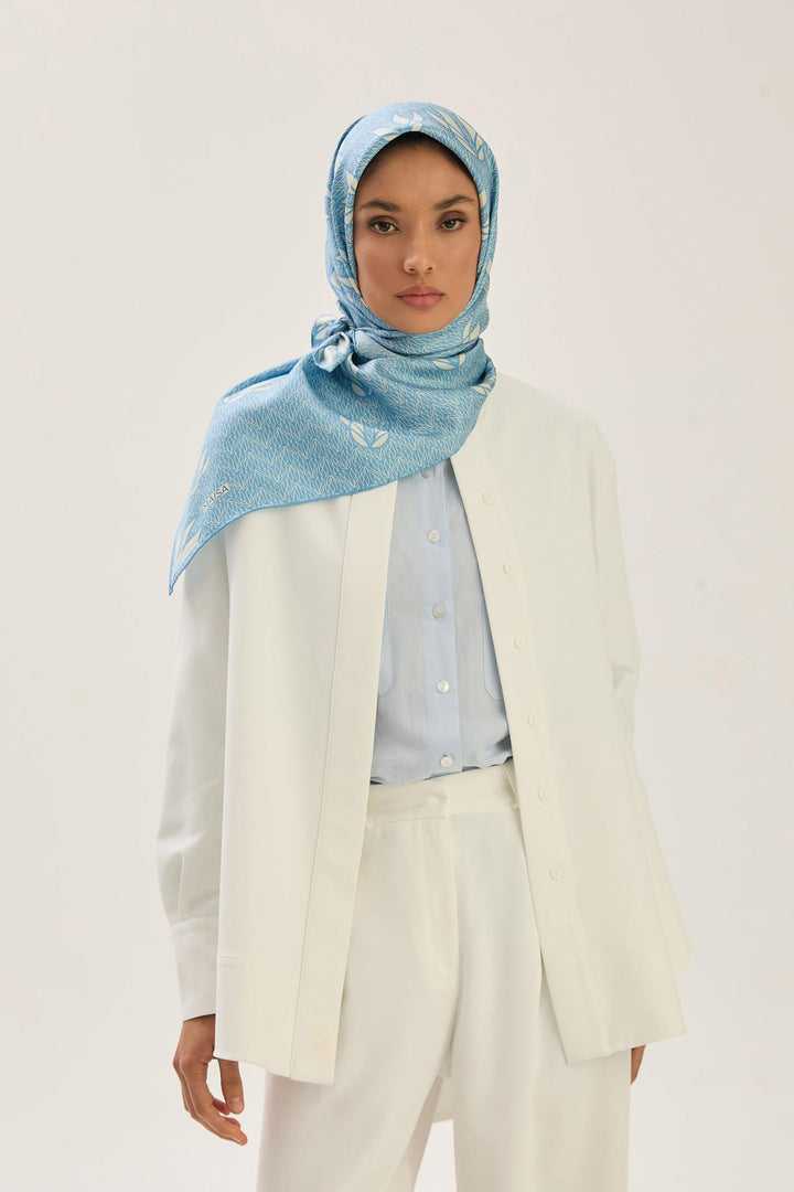 Maisa LAVİ TİVİL İPEK EŞARP 90*90 CM - MAVİ