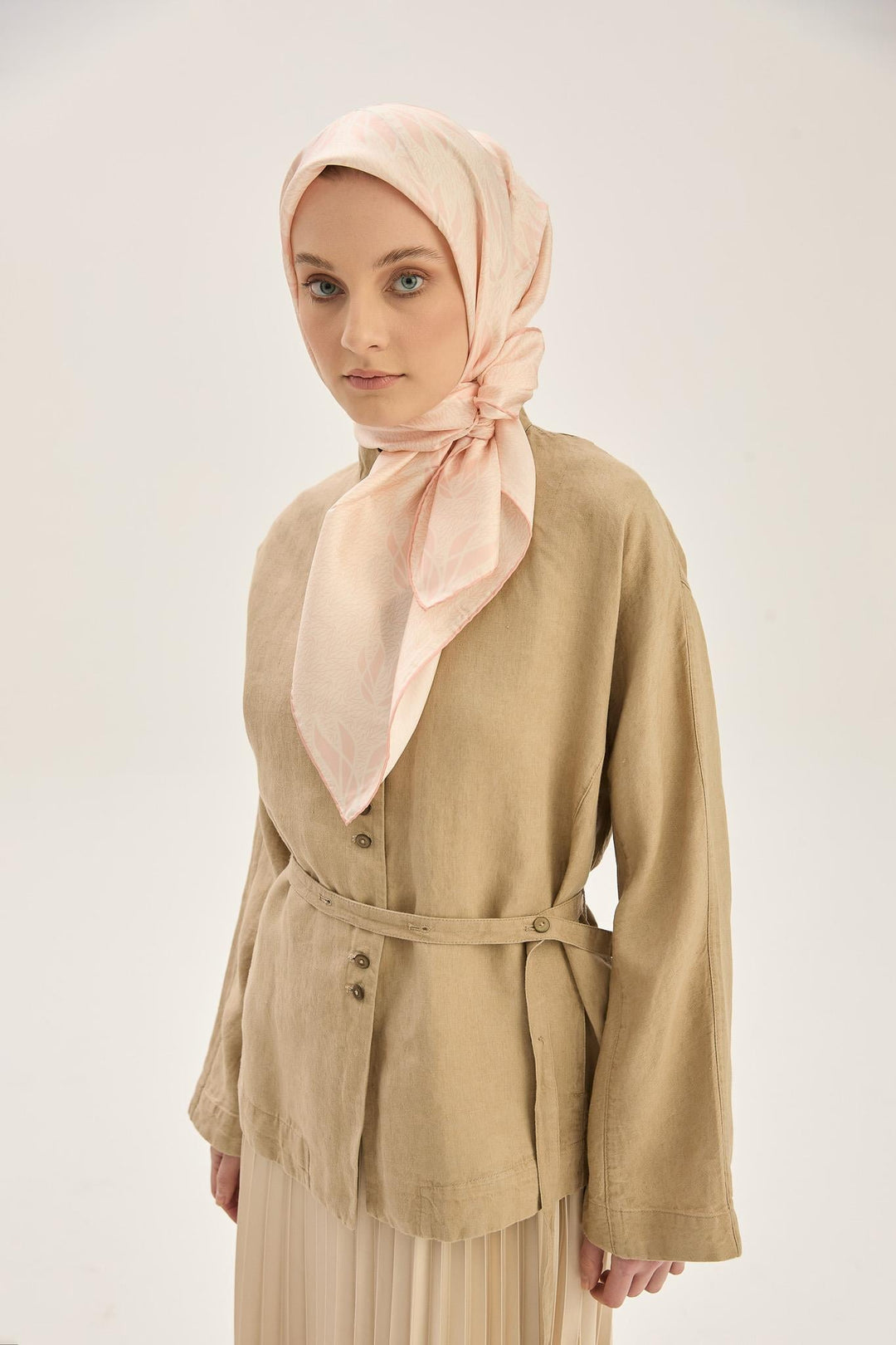 Maisa LAVİ TİVİL İPEK EŞARP 90*90 CM - PUDRA PEMBE
