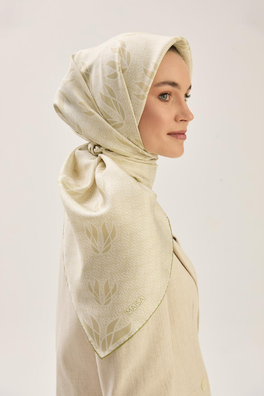Maisa LAVİ TİVİL İPEK EŞARP 90*90 CM - YAĞ YEŞİLİ