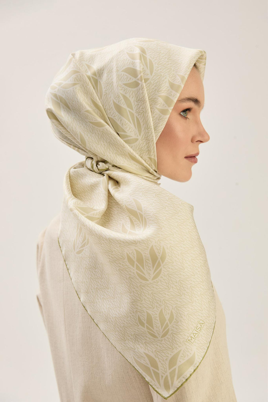 Maisa LAVİ TİVİL İPEK EŞARP 90*90 CM - YAĞ YEŞİLİ