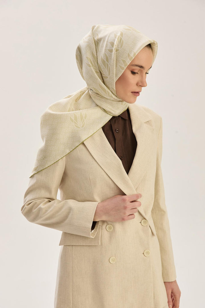 Maisa LAVİ TİVİL İPEK EŞARP 90*90 CM - YAĞ YEŞİLİ