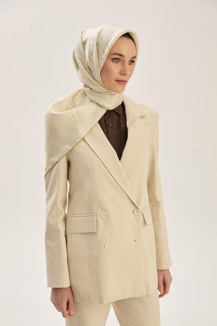 Maisa LAVİ TİVİL İPEK EŞARP 90*90 CM - YAĞ YEŞİLİ