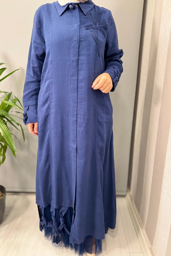 Lissmore İşleme Detaylı Elbise Mavi- 5536
