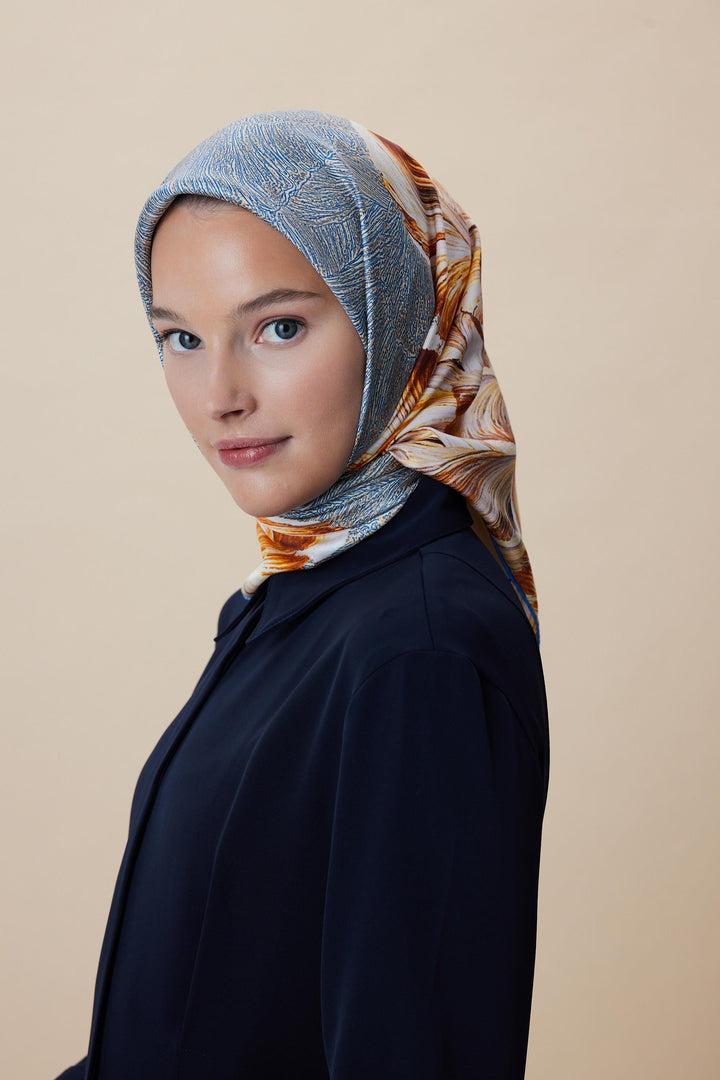 LUNA TİVİL İPEK EŞARP 90*90 CM - KREM - Görsel 3