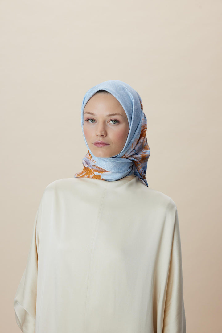 LUNA TİVİL İPEK EŞARP 90*90 CM - MAVİ - Görsel 3