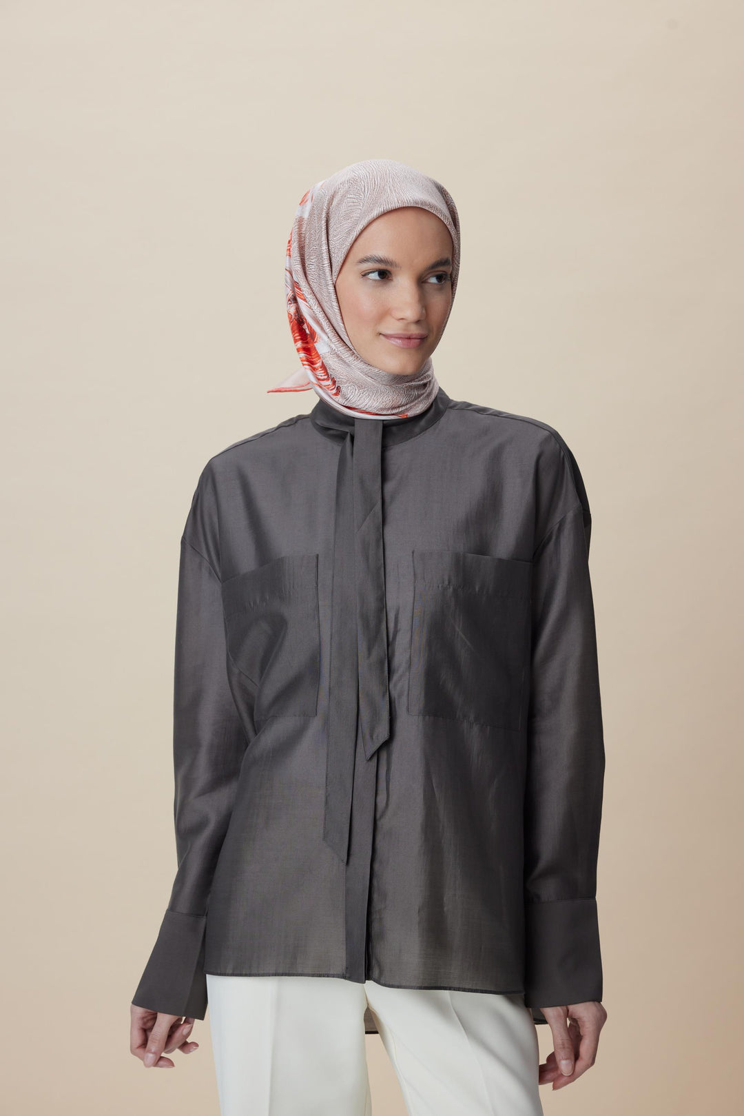 LUNA TİVİL İPEK EŞARP 90*90 CM - MERCAN - Görsel 3