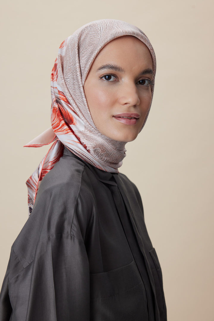 LUNA TİVİL İPEK EŞARP 90*90 CM - MERCAN - Görsel 6
