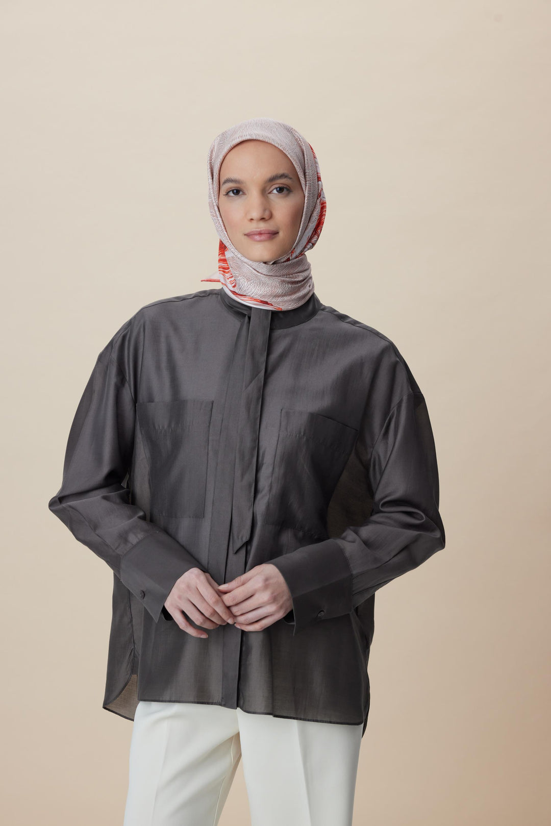 LUNA TİVİL İPEK EŞARP 90*90 CM - MERCAN - Görsel 2