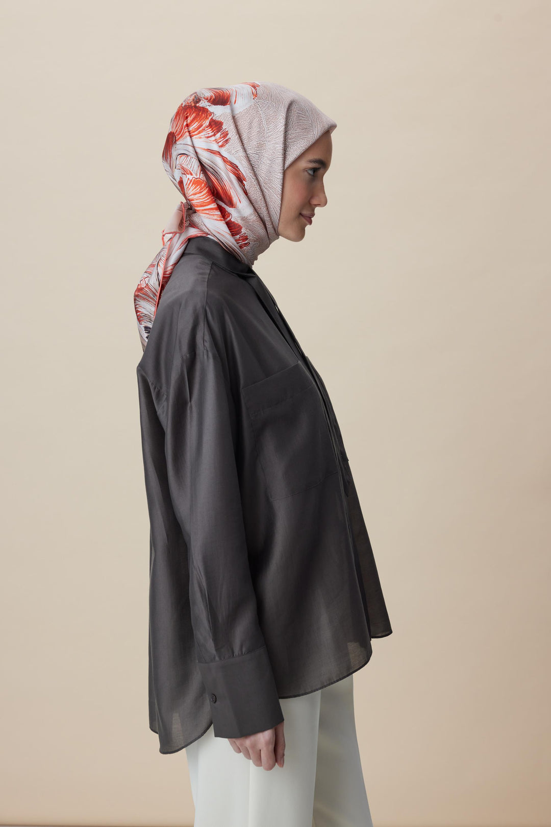 LUNA TİVİL İPEK EŞARP 90*90 CM - MERCAN - Görsel 5