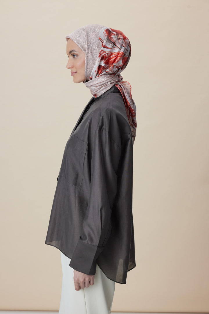 LUNA TİVİL İPEK EŞARP 90*90 CM - MERCAN - Görsel 4