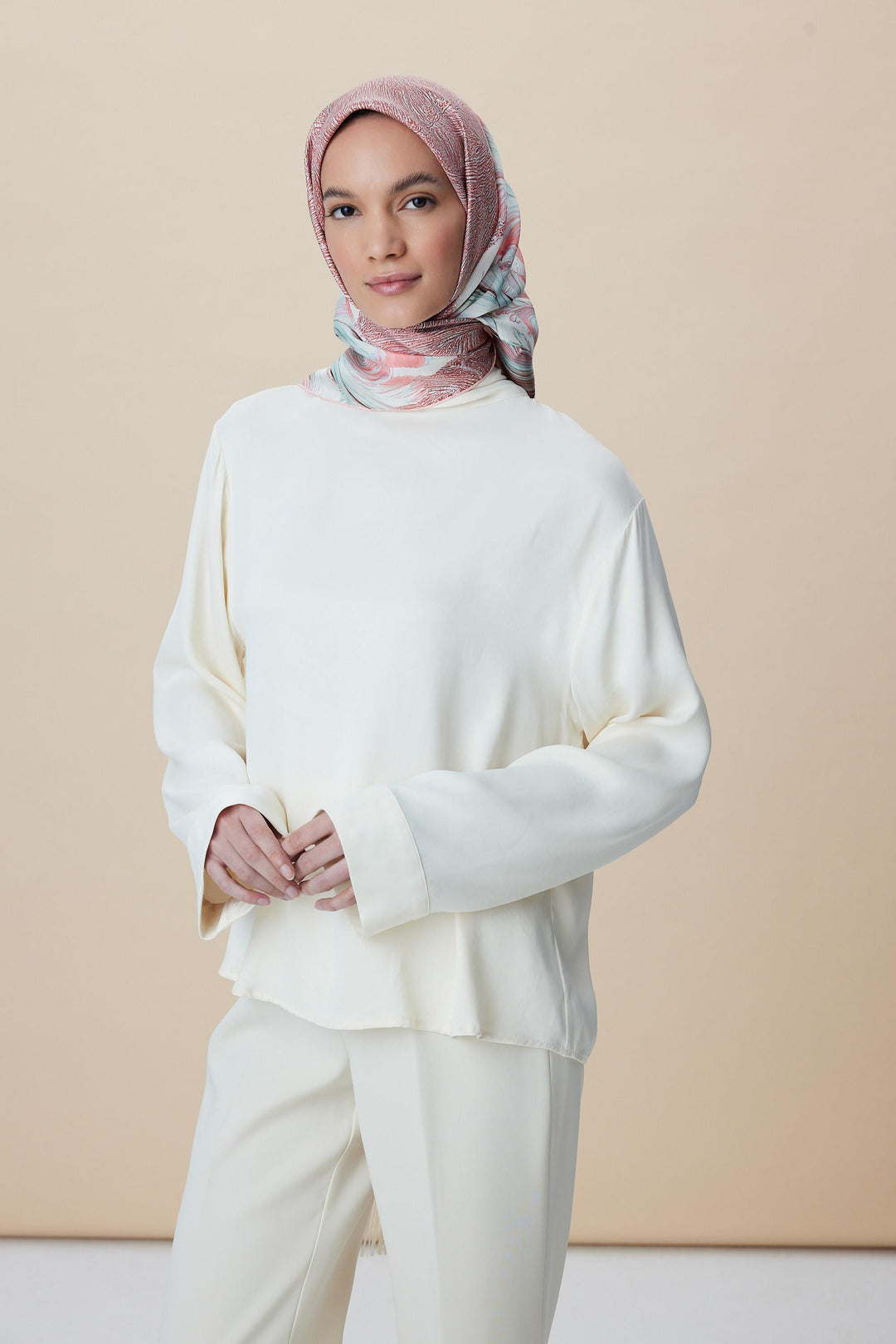 LUNA TİVİL İPEK EŞARP 90*90 CM - PEMBE - Görsel 3