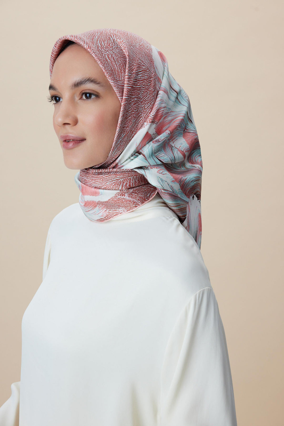 LUNA TİVİL İPEK EŞARP 90*90 CM - PEMBE - Görsel 4