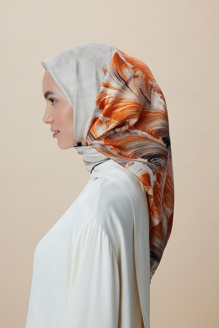 LUNA TİVİL İPEK EŞARP 90*90 CM - VİZON - Görsel 1