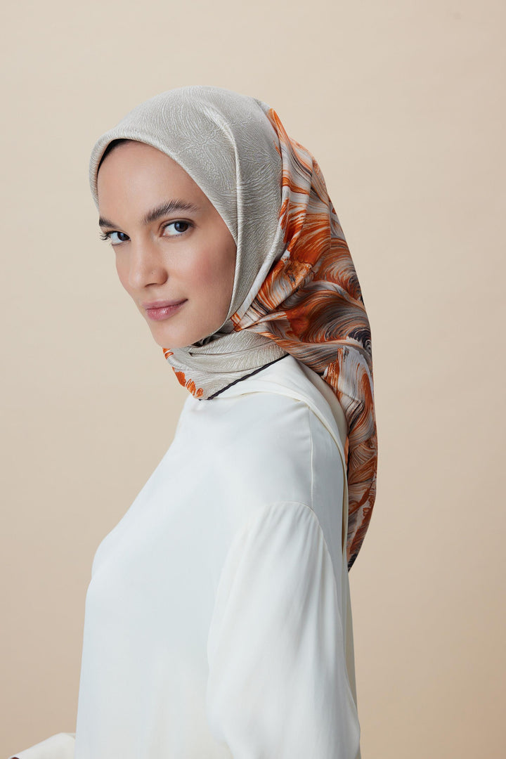 LUNA TİVİL İPEK EŞARP 90*90 CM - VİZON - Görsel 4