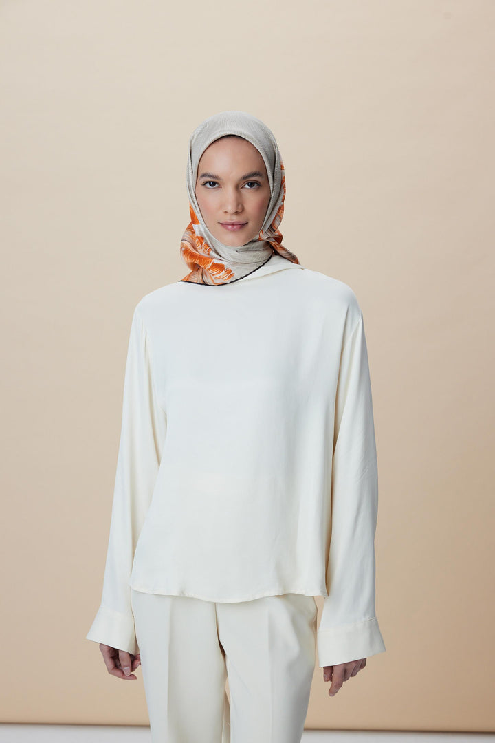 LUNA TİVİL İPEK EŞARP 90*90 CM - VİZON - Görsel 2