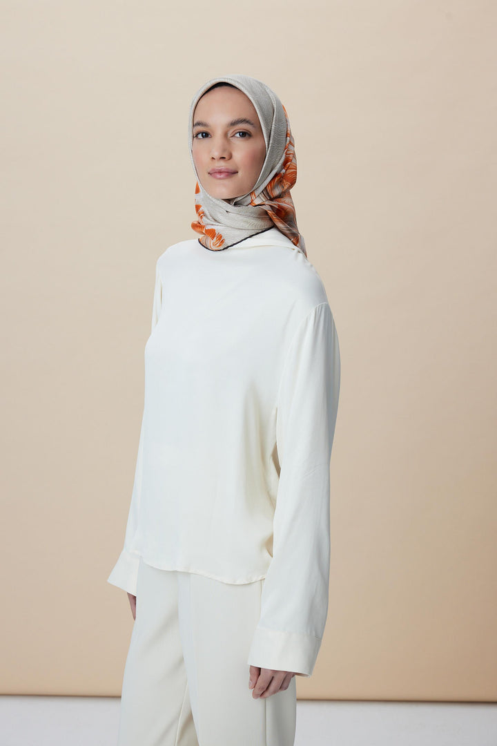 LUNA TİVİL İPEK EŞARP 90*90 CM - VİZON - Görsel 3