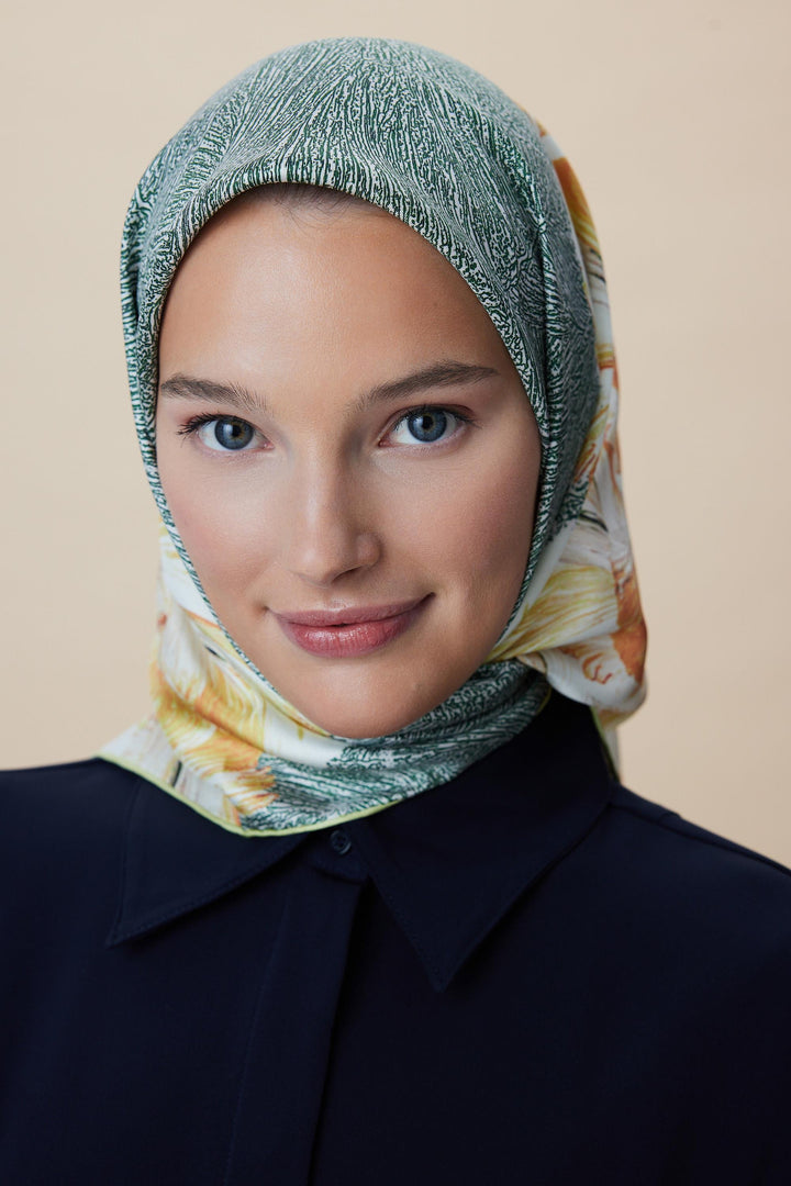 LUNA TİVİL İPEK EŞARP 90*90 CM - YEŞİL - Görsel 4