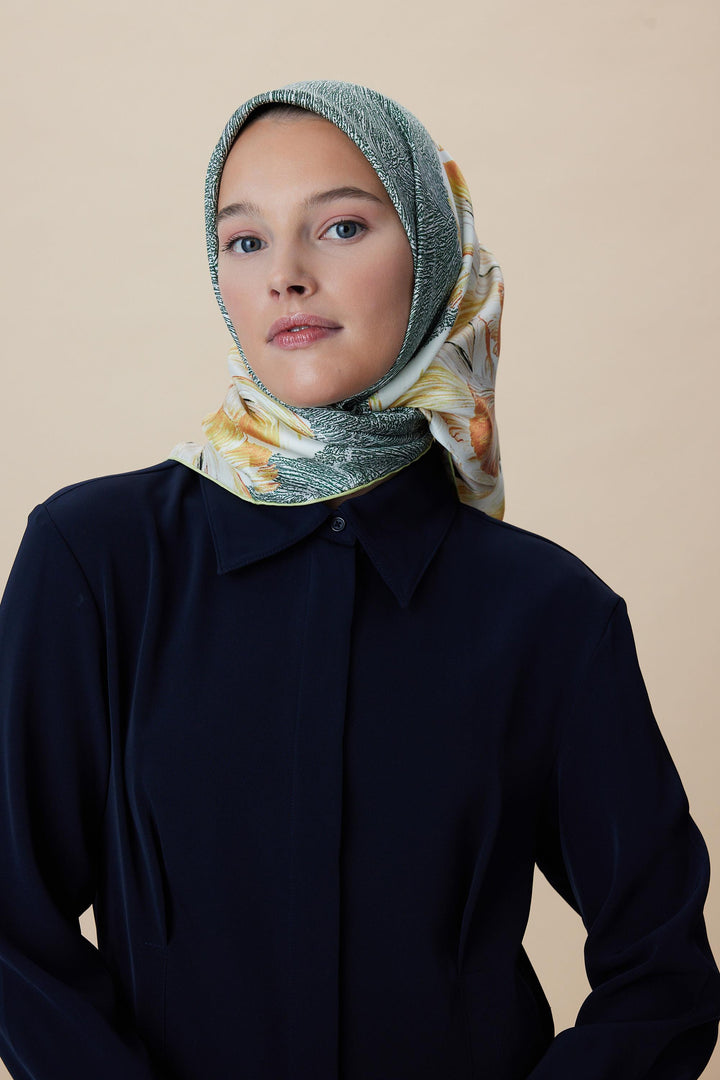 LUNA TİVİL İPEK EŞARP 90*90 CM - YEŞİL - Görsel 2
